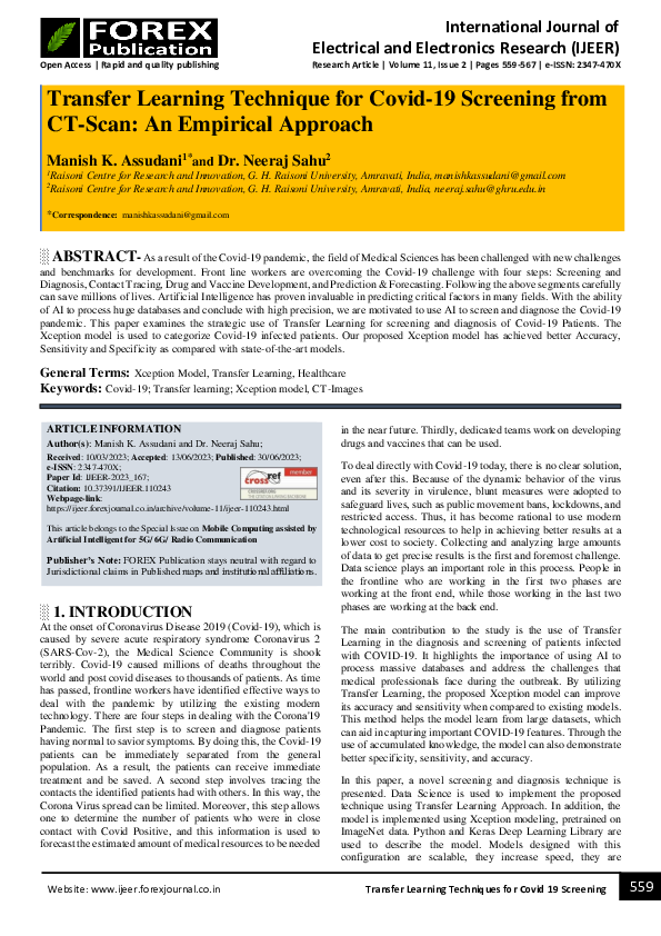 (PDF) Transfer Learning Technique for Covid-19 Screening from CT-Scan ...