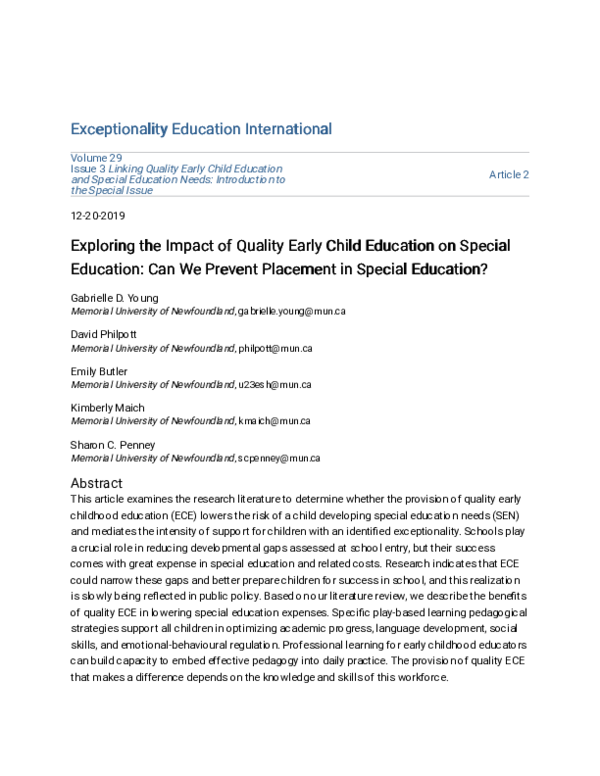 (PDF) Exploring the Impact of Quality Early Child Education on Special ...