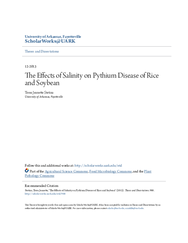 (PDF) The Effects of Salinity on Pythium Disease of Rice and Soybean ...