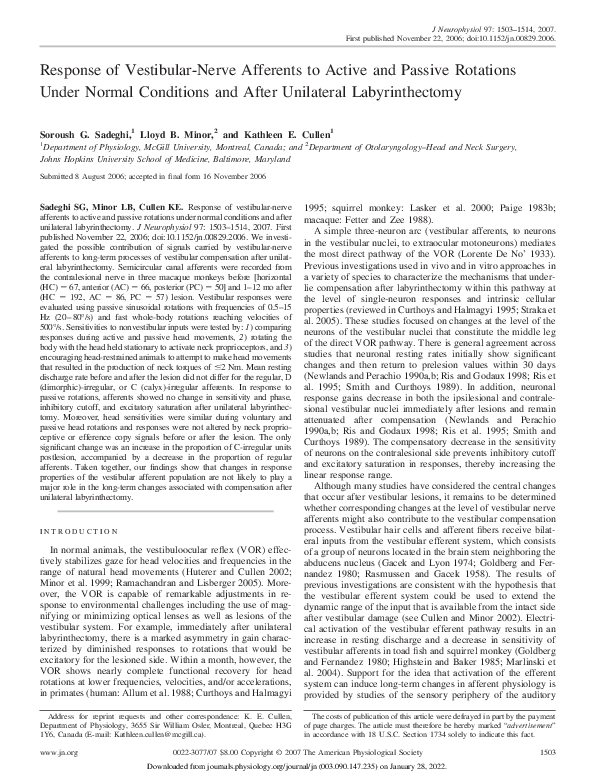 (PDF) Response of Vestibular-Nerve Afferents to Active and Passive ...