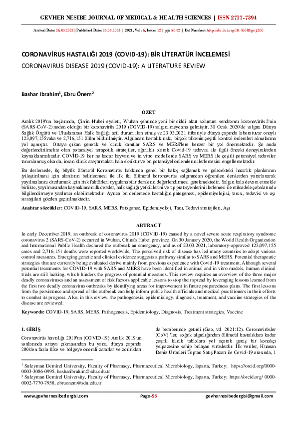 (PDF) Coronavirus Disease 2019 (COVID-19): A Literature Review | Samad ...