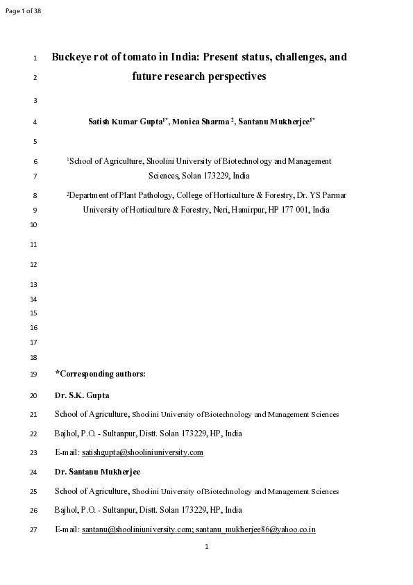 (PDF) Buckeye Rot of Tomato in India: Present Status, Challenges, and ...