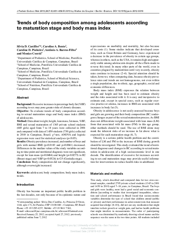 (PDF) Trends of body composition among adolescents according to ...