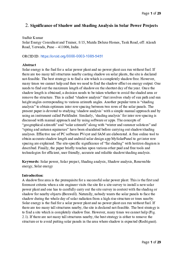 (DOC) Significance of Shadow and Shading Analysis in Solar Power Projects