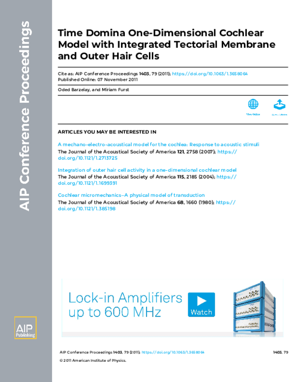(PDF) Time Domina One-Dimensional Cochlear Model with Integrated ...
