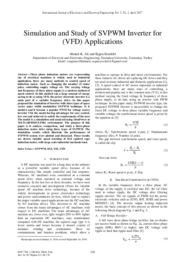 (PDF) Simulation and Study of SVPWM Inverter for (VFD) Applications