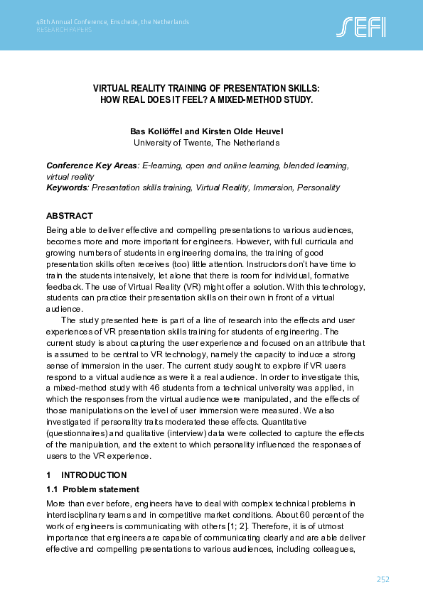 (PDF) Virtual reality training of presentation skills: how real does it ...