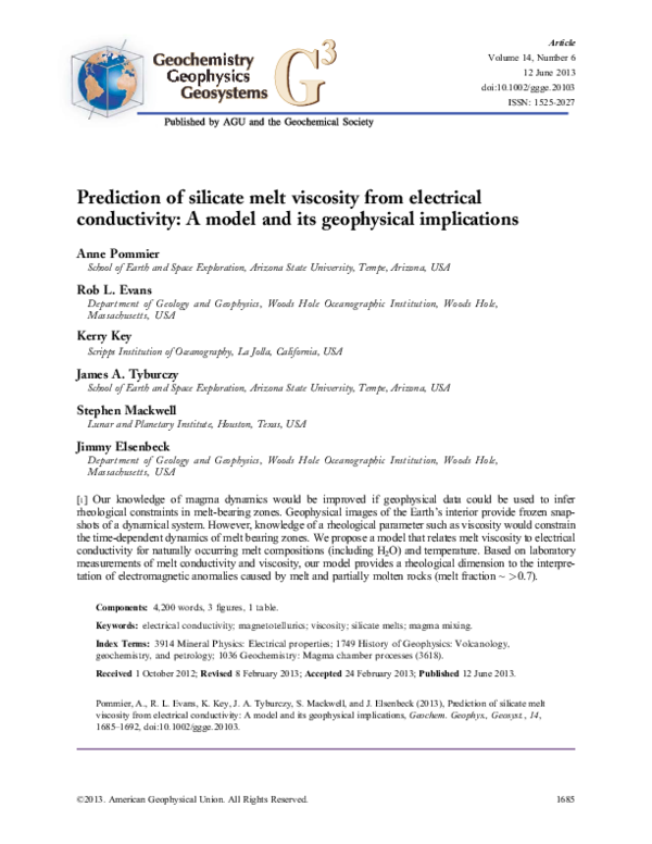 (PDF) Prediction of silicate melt viscosity from electrical ...