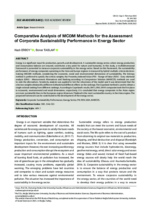 (PDF) Comparative Analysis of MCDM Methods for the Assessment of ...