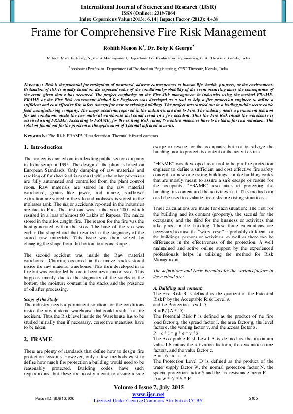 (PDF) Frame for Comprehensive Fire Risk Management