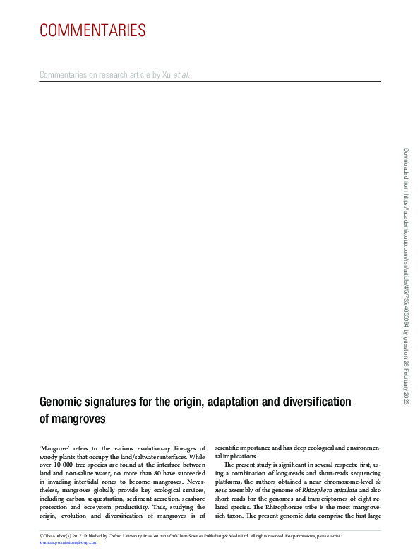 (PDF) Genomic signatures for the origin, adaptation and diversification ...