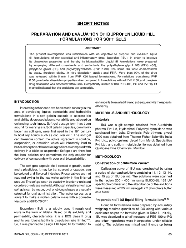 (PDF) Preparation and Evaluation of Ibuprofen Liquid Fill Formulations ...