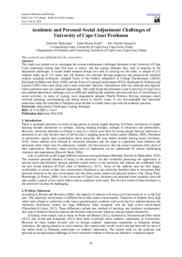 (PDF) Academic and Personal-Social Adjustment Challenges of University ...