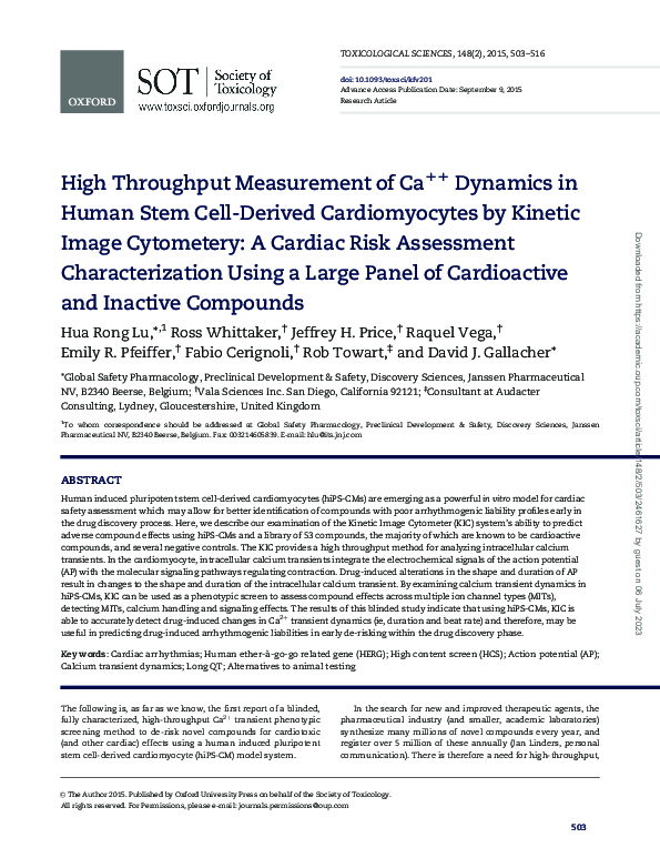 (PDF) High throughput measurement of Ca++ dynamics in human stem cell ...