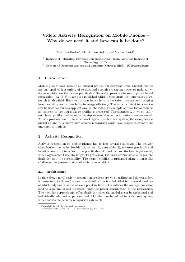 (PDF) Video: Activity Recognition on Mobile Phones–Why do we need it ...