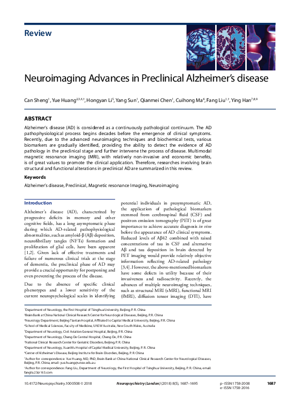 (PDF) Neuroimaging Advances in Preclinical Alzheimers disease