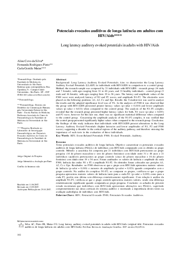 (PDF) [Long latency auditory evoked potentials in adults with HIV/Aids]