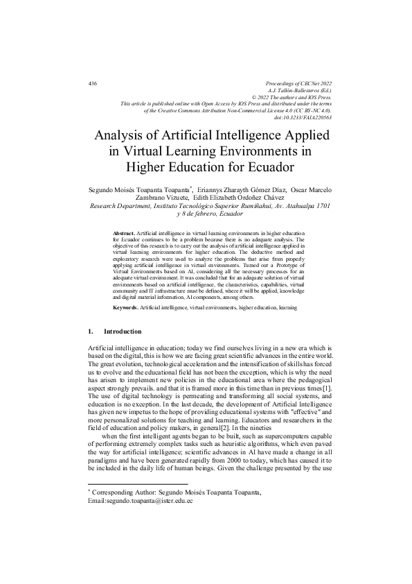 (PDF) Analysis of Artificial Intelligence Applied in Virtual Learning ...