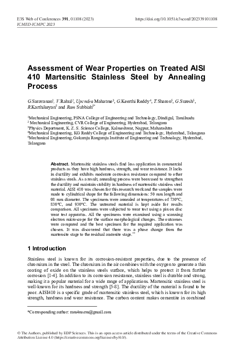 (PDF) Assessment of Wear Properties on Treated AISI 410 Martensitic ...