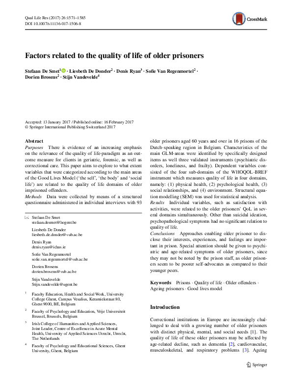 (PDF) Factors related to the quality of life of older prisoners
