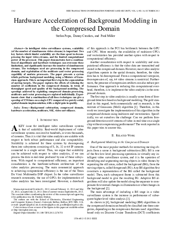 (PDF) Hardware Acceleration of Background Modeling in the Compressed Domain