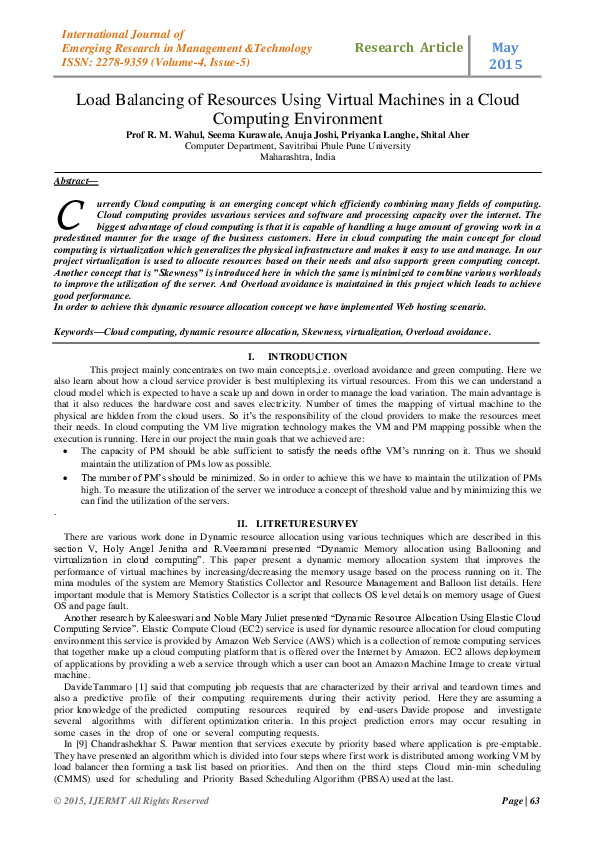 (PDF) Load Balancing of Resources Using Virtual Machines in a Cloud ...
