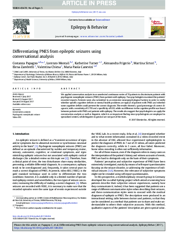 (PDF) Differentiating PNES from epileptic seizures using conversational ...