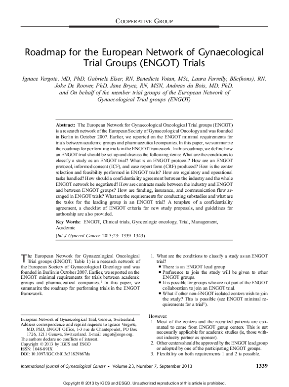 (PDF) Roadmap for the European Network of Gynaecological Trial Groups ...