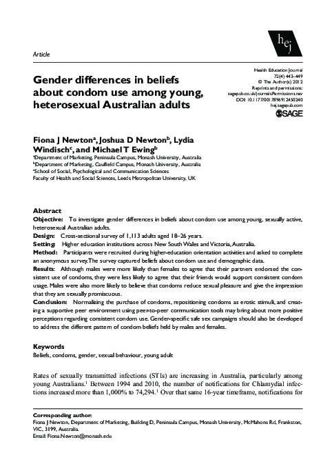 (PDF) Gender differences in beliefs about condom use among young ...