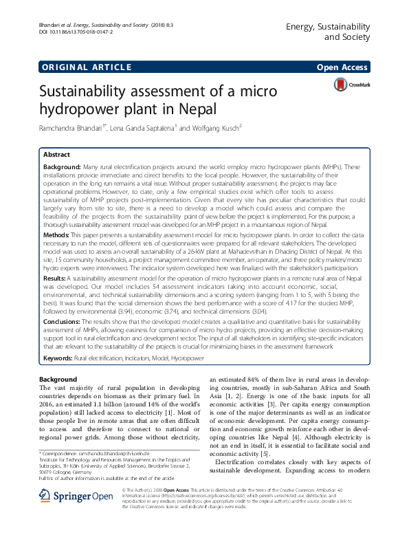 (PDF) Sustainability assessment of a micro hydropower plant in Nepal