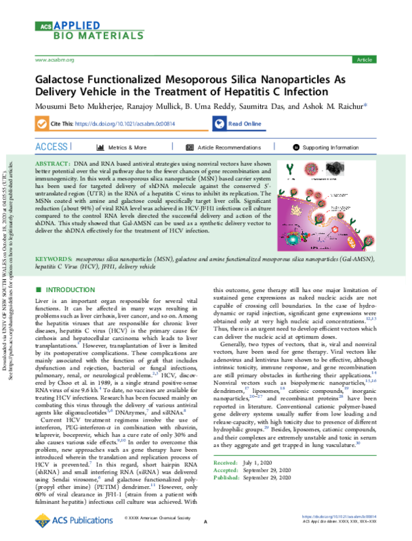(PDF) Galactose Functionalized Mesoporous Silica Nanoparticles As ...