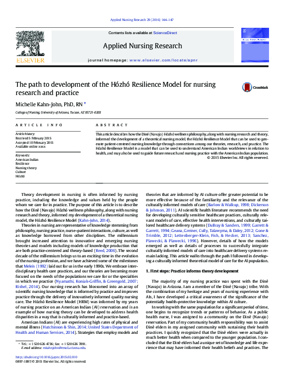 (PDF) The path to development of the Hózhó Resilience Model for nursing ...