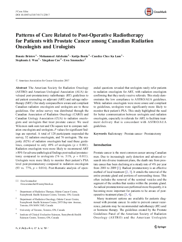 (PDF) Patterns of Care Related to Post-Operative Radiotherapy for ...