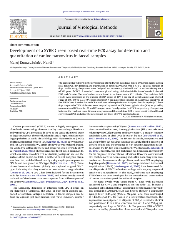 (PDF) Development of a SYBR Green based real-time PCR assay for ...