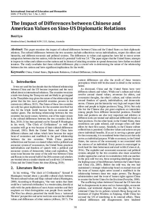(PDF) The Impact of Differences between Chinese and American Values on ...