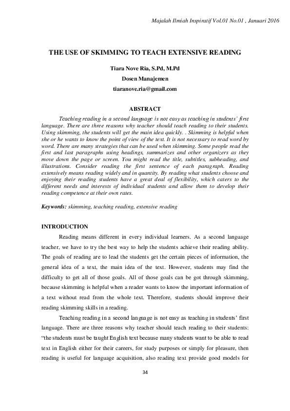 (PDF) The Use of Skimming to Teach Extensive Reading