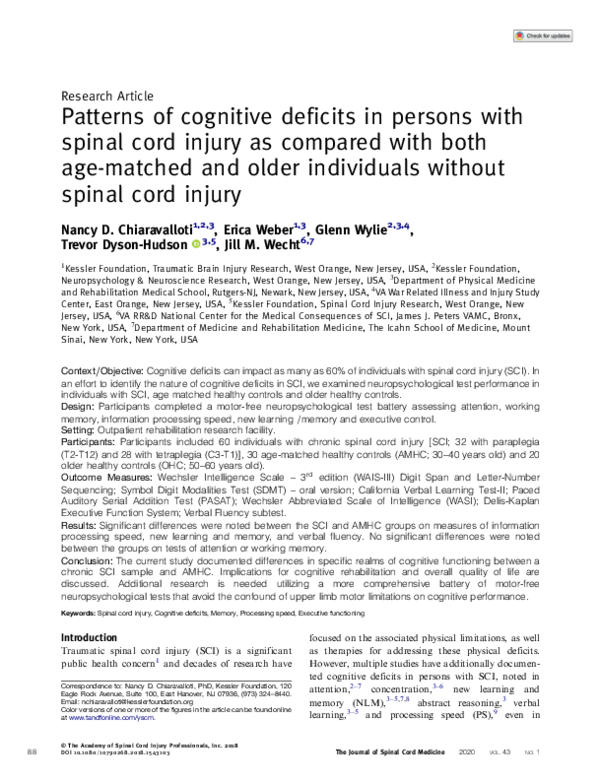 (PDF) Patterns of cognitive deficits in persons with spinal cord injury ...
