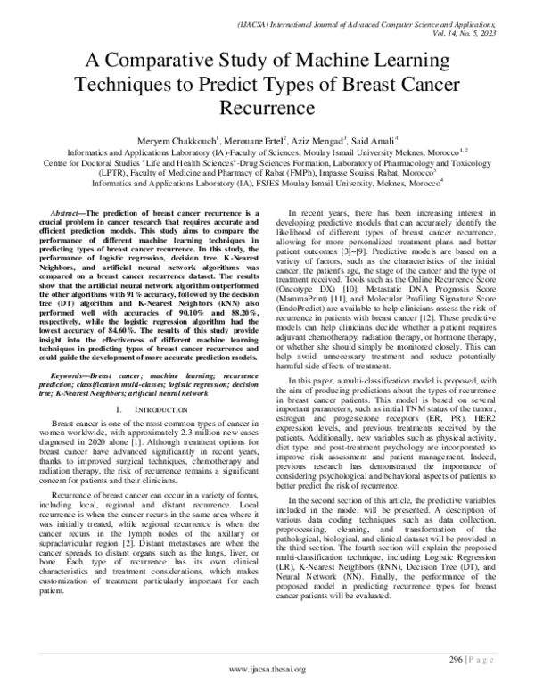 (PDF) A Comparative Study of Machine Learning Techniques to Predict ...
