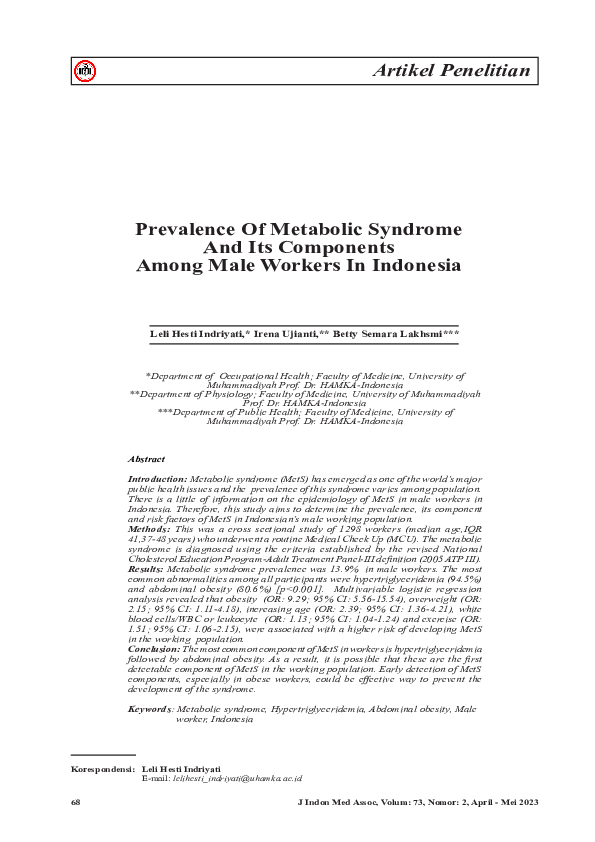 (PDF) The Prevalence Of Metabolic Syndrome And Its Components Among ...