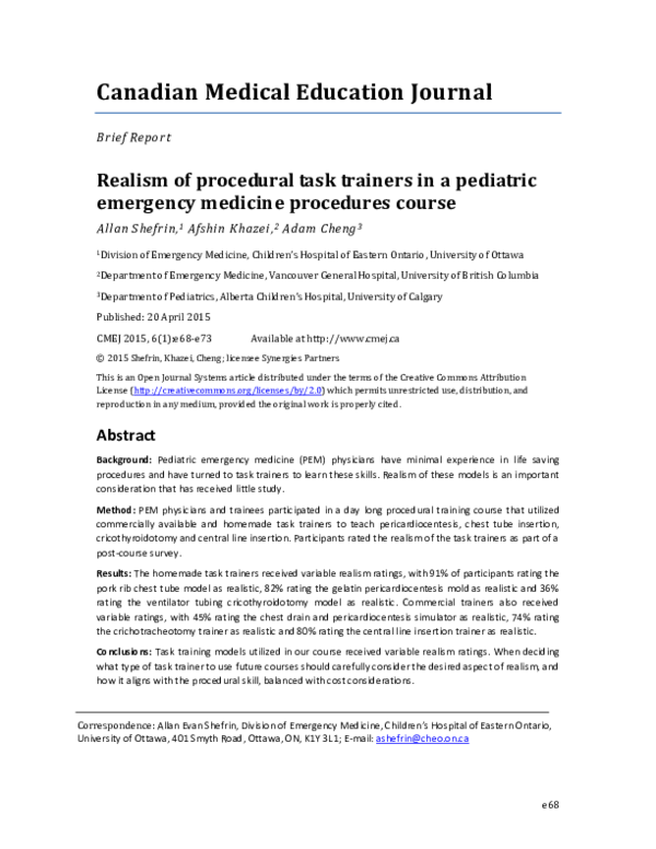 (PDF) Realism of procedural task trainers in a pediatric emergency ...