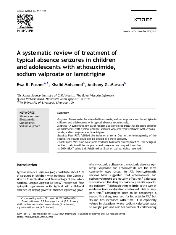 (PDF) A systematic review of treatment of typical absence seizures in ...