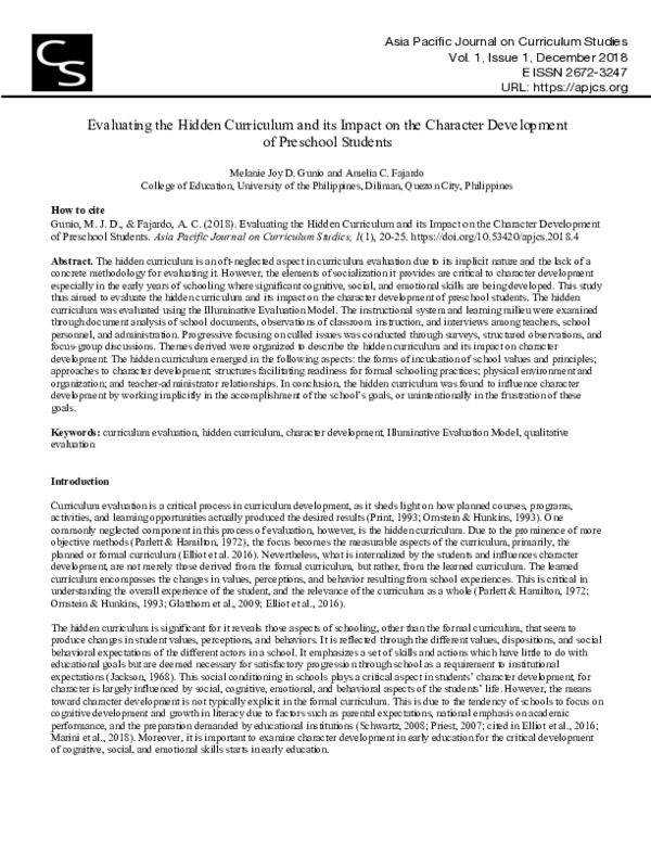 (PDF) Evaluating the Hidden Curriculum and its Impact on the Character ...