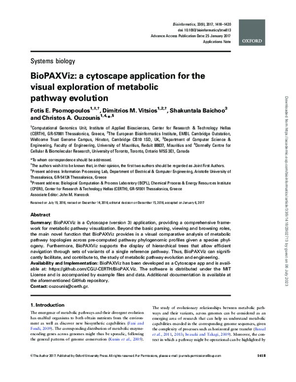 (PDF) BioPAXViz: a cytoscape application for the visual exploration of ...