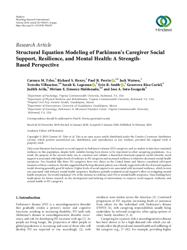 (PDF) Structural Equation Modeling of Parkinson’s Caregiver Social ...