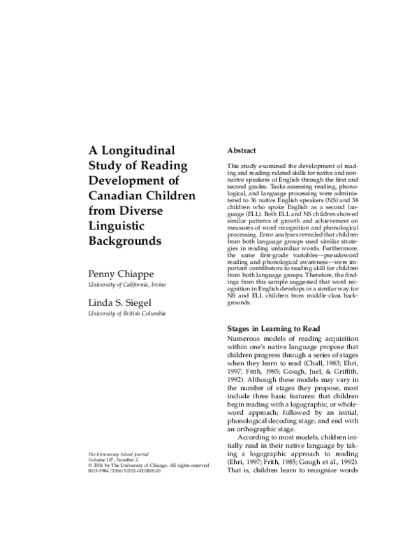 (PDF) A Longitudinal Study of Reading Development of Canadian Children ...