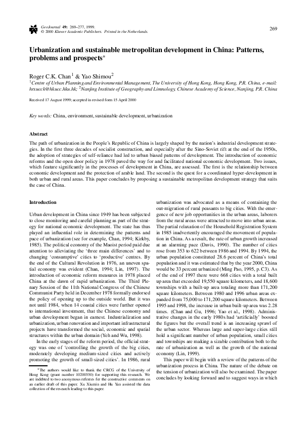 (PDF) Urbanization and sustainable metropolitan development in China ...