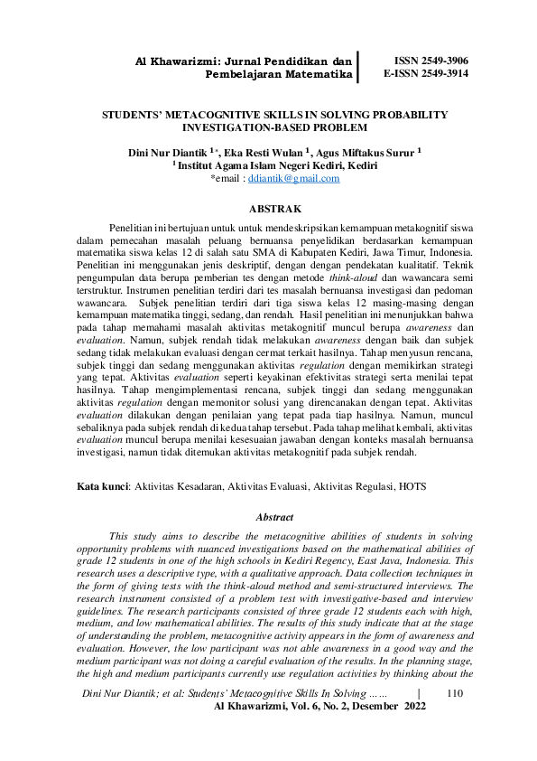 (PDF) Students’ Metacognitive Skills in Solving Probability ...