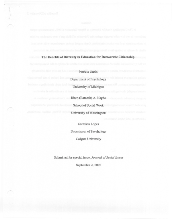 (PDF) The Benefits of Diversity in Education for Democratic Citizenship