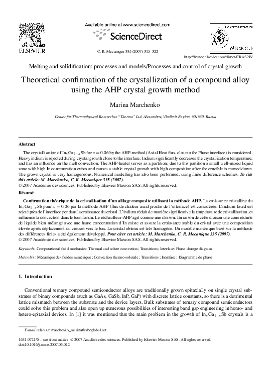 (PDF) Theoretical confirmation of the crystallization of a compound ...