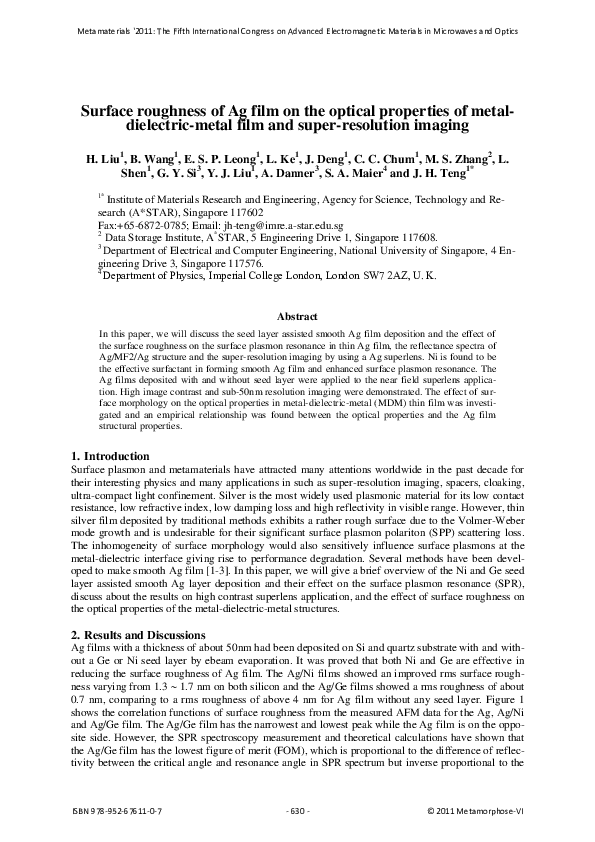 (PDF) Surface roughness of Ag film on the optical properties of metal ...